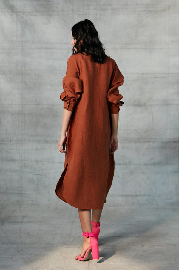 Saphed — Cinnamon Linen Shirt Dress