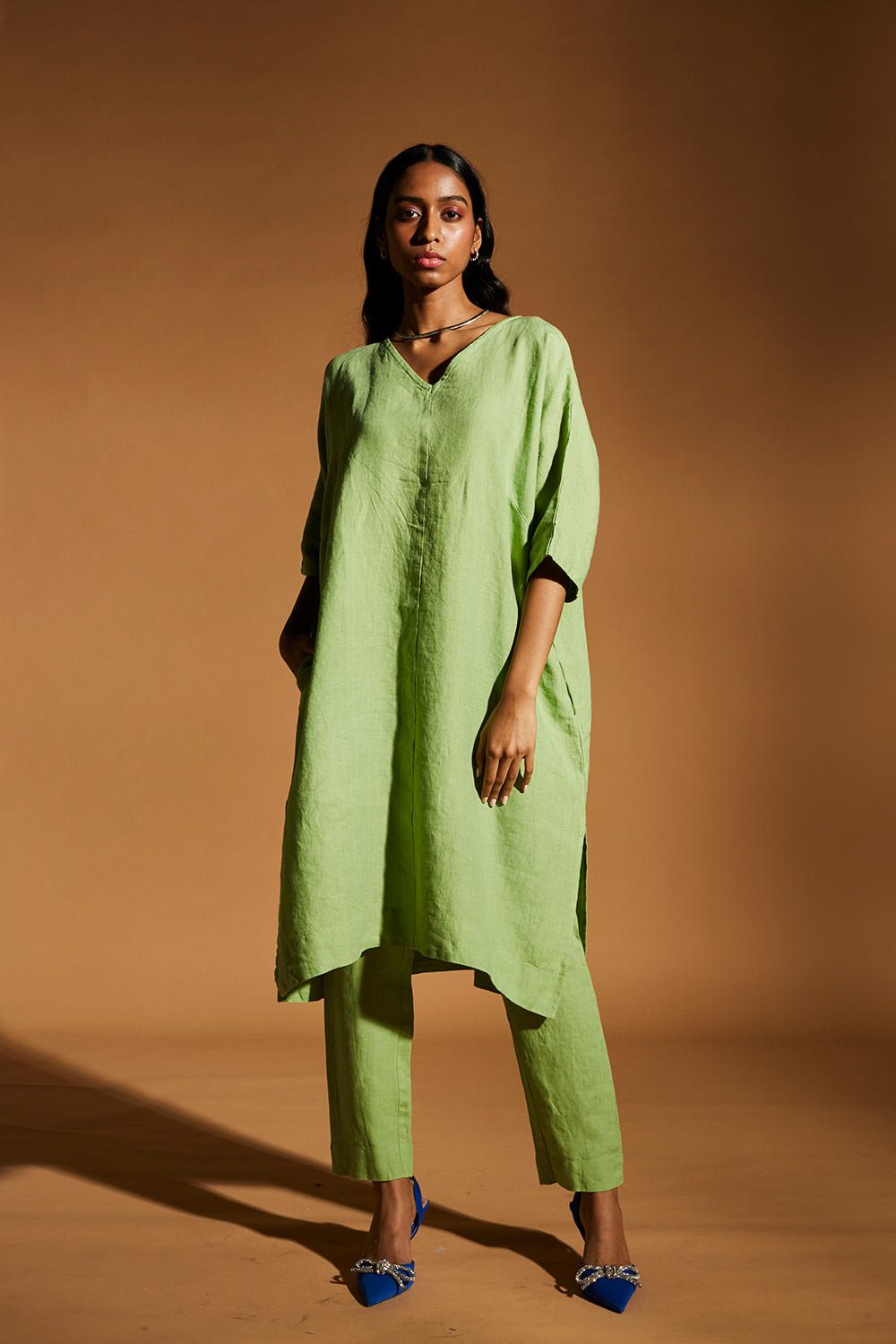 Pista Linen Dolman Kurta Set - image 1
