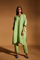 Pista Linen Dolman Kurta Set view 1