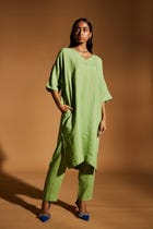 Pista Linen Dolman Kurta Set view 2