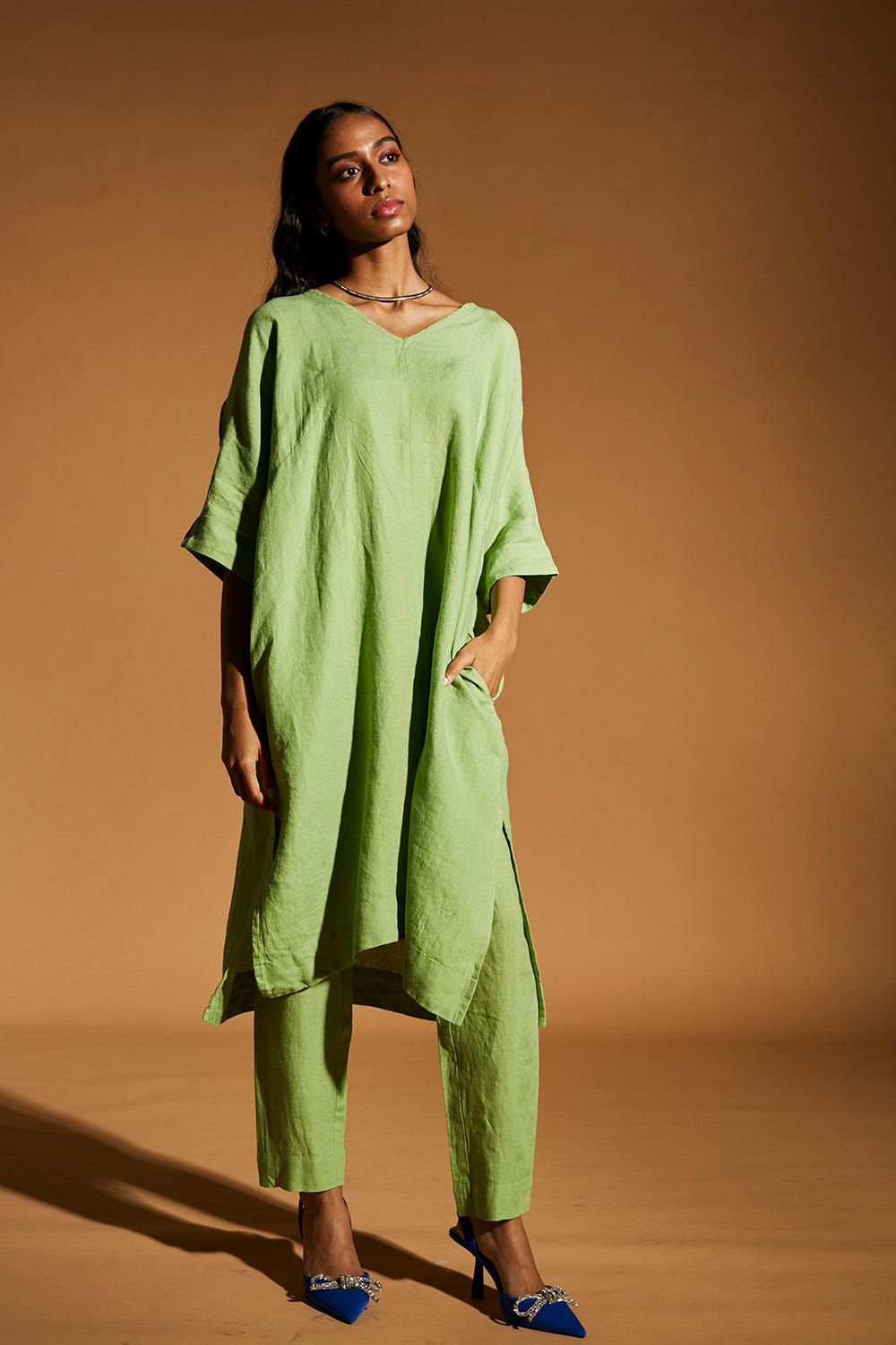 Pista Linen Dolman Kurta Set - image 4