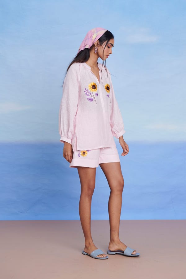 Saphed — Fleur Linen Billow Shorts Set