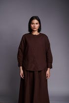Coffee Co-Linen Round Hem Shirt view 1