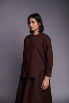 Coffee Co-Linen Round Hem Shirt view 4