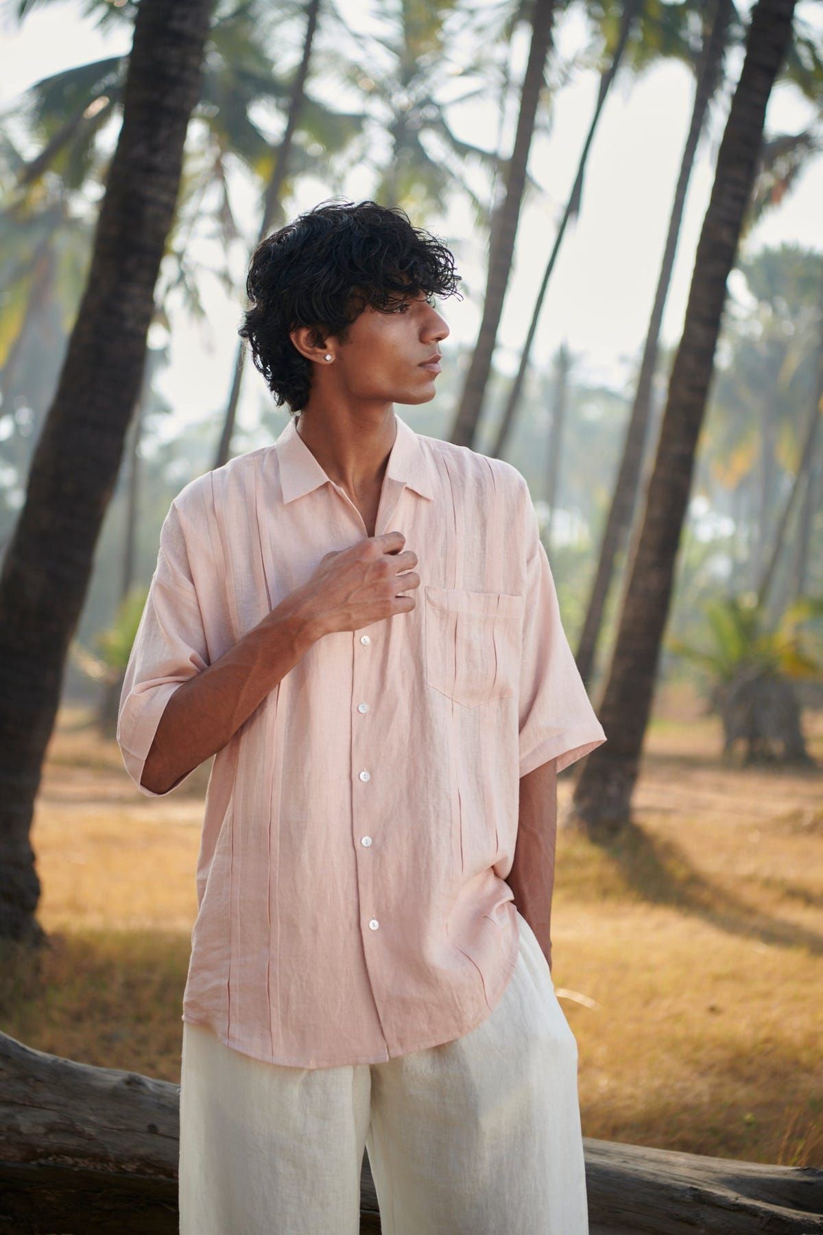 Blush Linen Men's Pleated Camp Collar Shirt - Sale - image 1