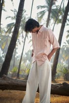 Blush Linen Men's Pleated Camp Collar Shirt - Sale view 4