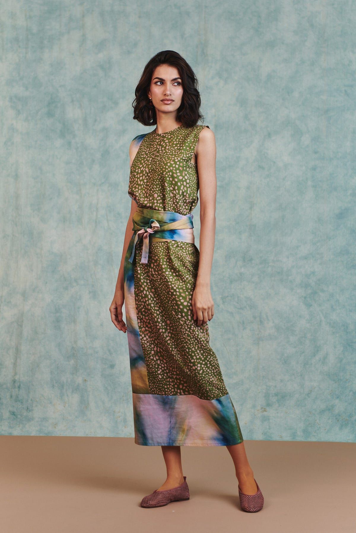 Prism Blot Co-Linen Tie Dress - image 1