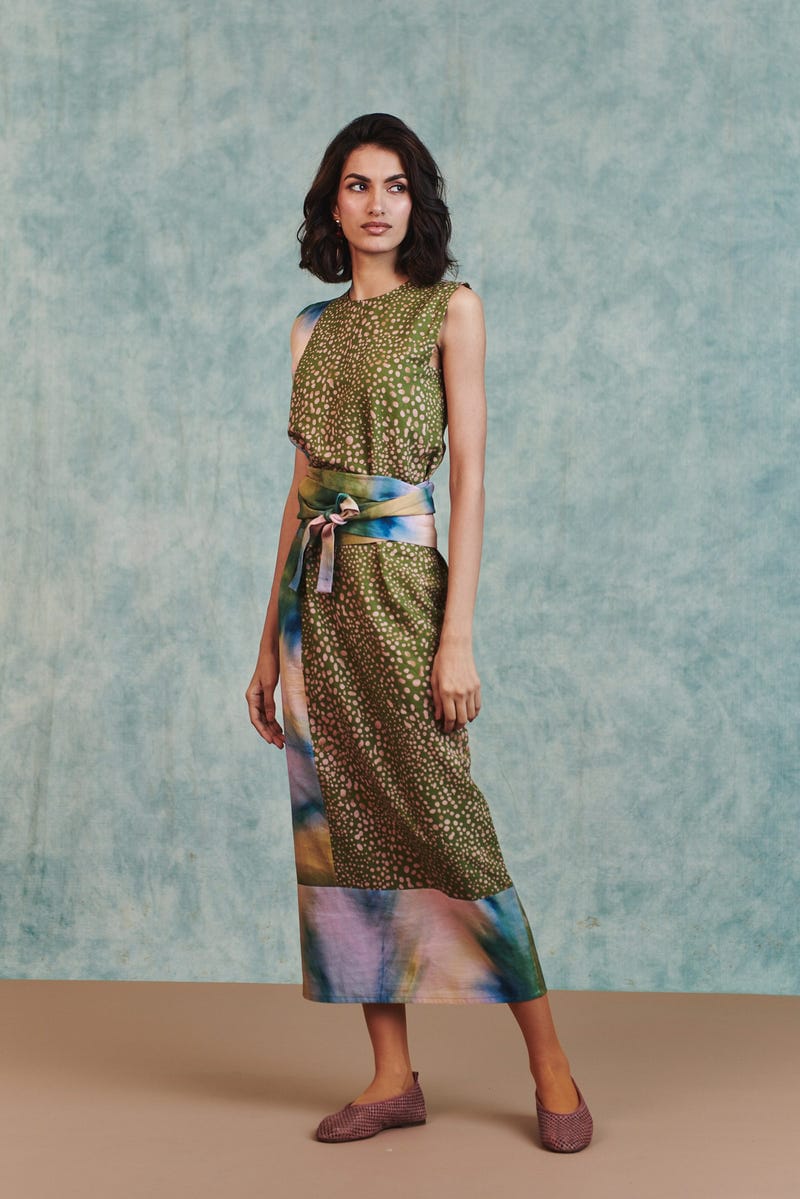 Prism Blot Co-Linen Tie Dress