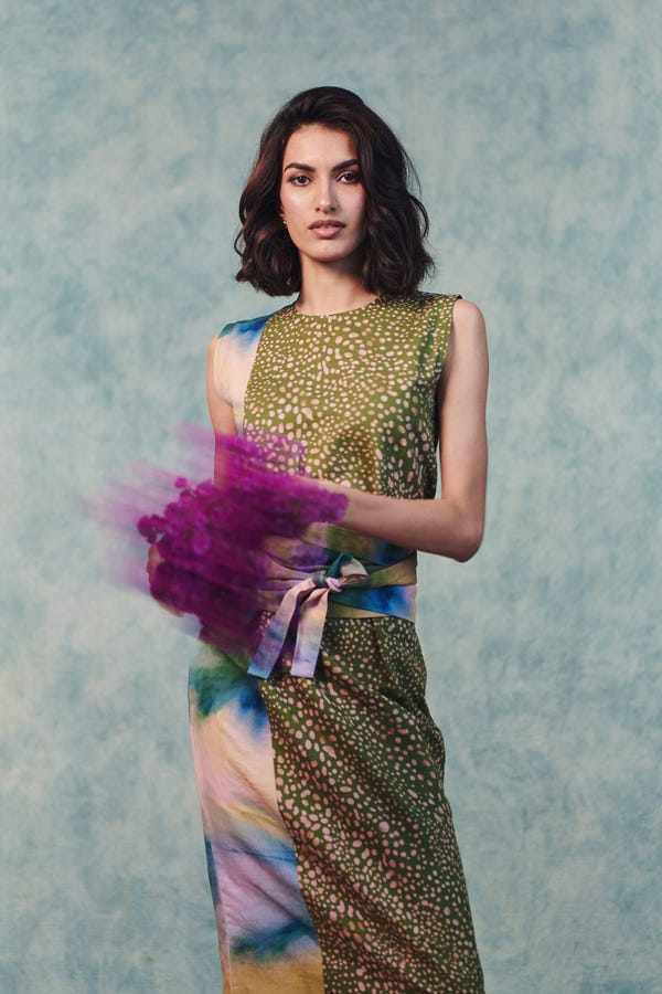 Saphed — Prism Blot Co-Linen Tie Dress