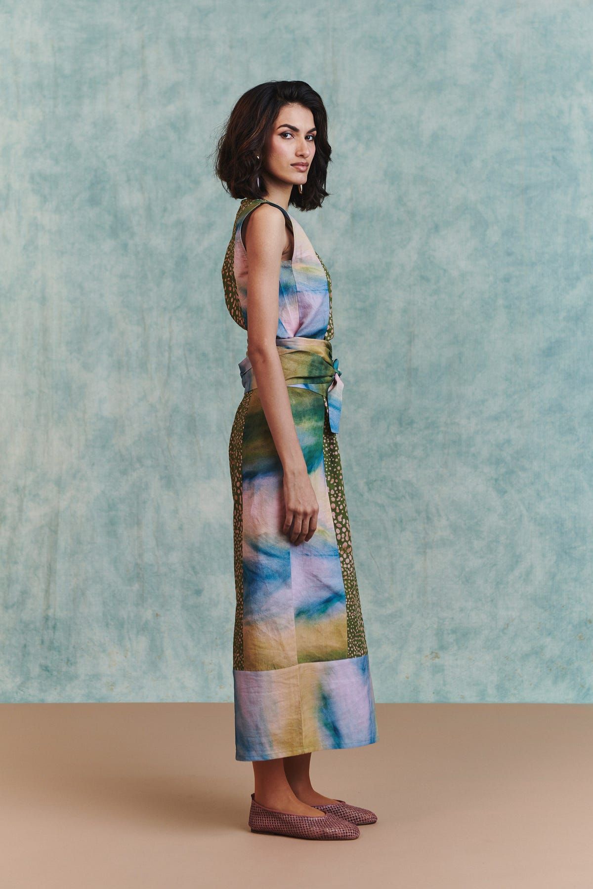 Prism Blot Co-Linen Tie Dress - image 3