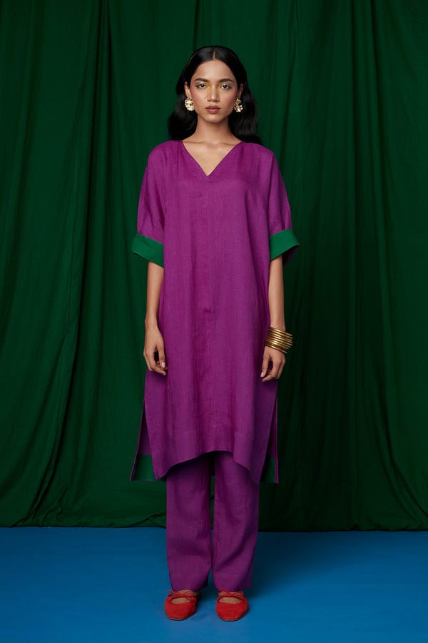 Saphed — Violet Linen Dolman Kurta