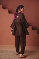 Coffee Co-Linen Gathered Shirt Set - Sale view 2