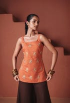 Marigold Coffee Co-Linen Sleeveless Sharara Set view 3