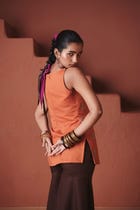 Marigold Coffee Co-Linen Sleeveless Sharara Set view 6