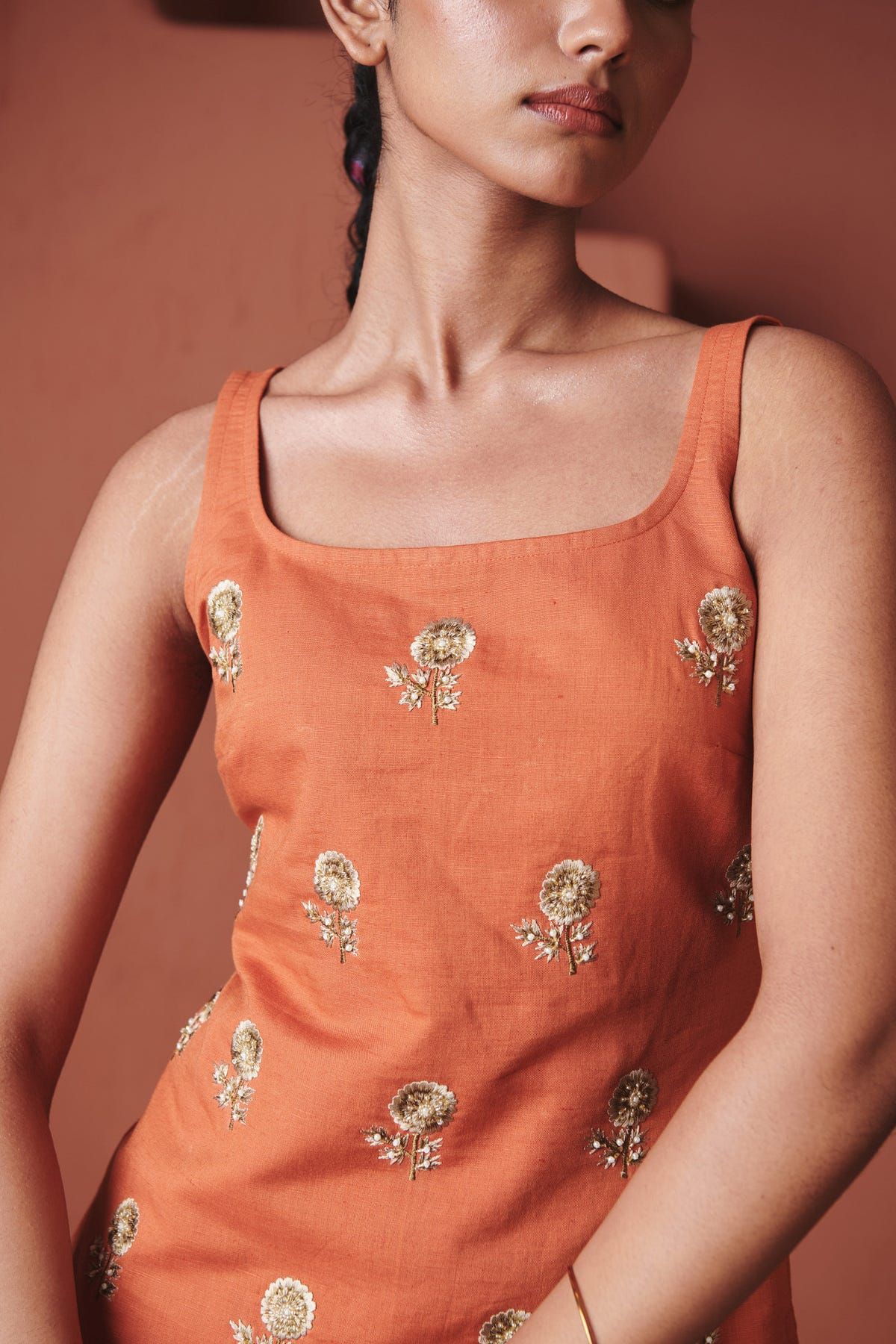 Marigold Coffee Co-Linen Sleeveless Sharara Set - image 7