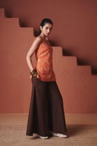 Marigold Coffee Co-Linen Sleeveless Sharara Set view 8