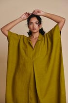 Mehendi Linen Kaftan Dress - Sale view 5