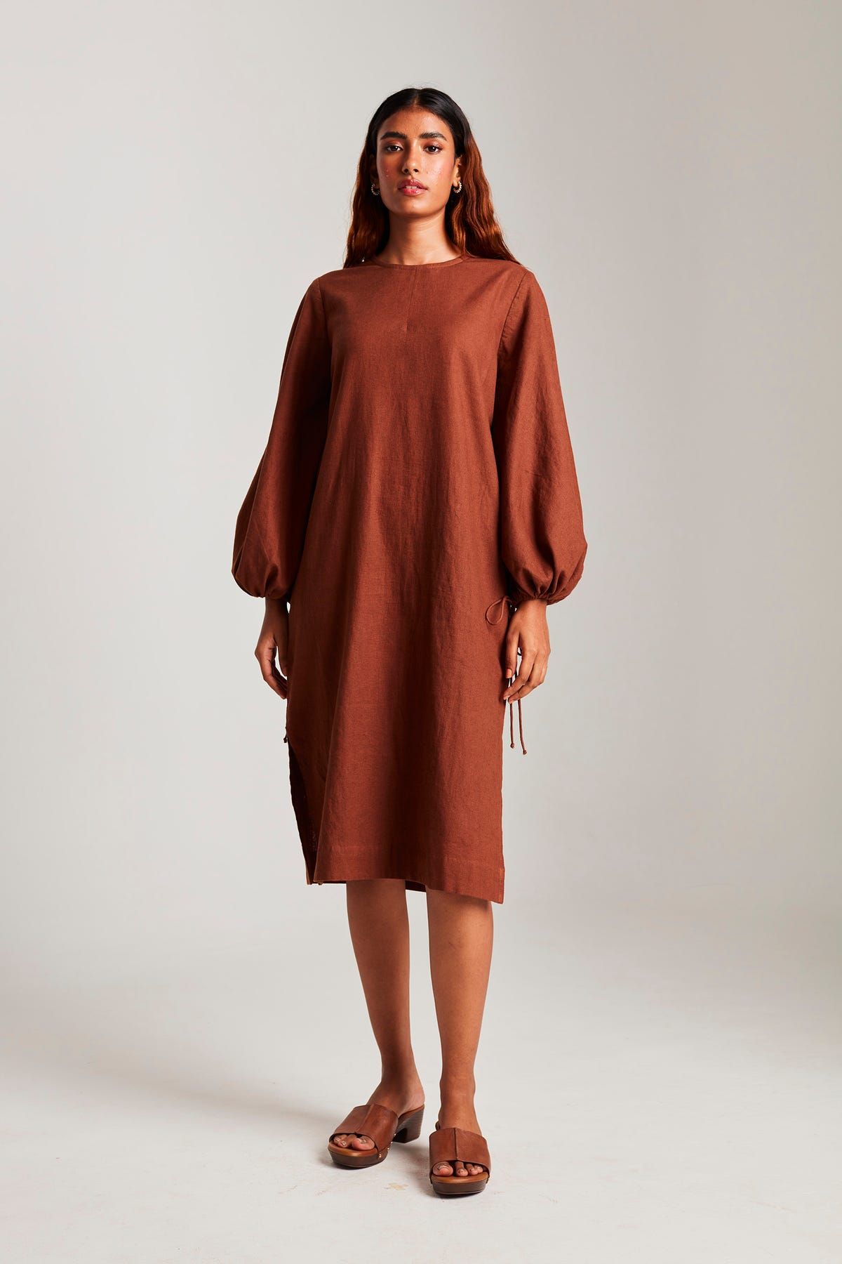 Cinnamon Linen Balloon Sleeves Dress - image 1