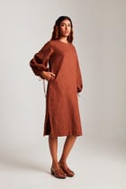 Cinnamon Linen Balloon Sleeves Dress view 3