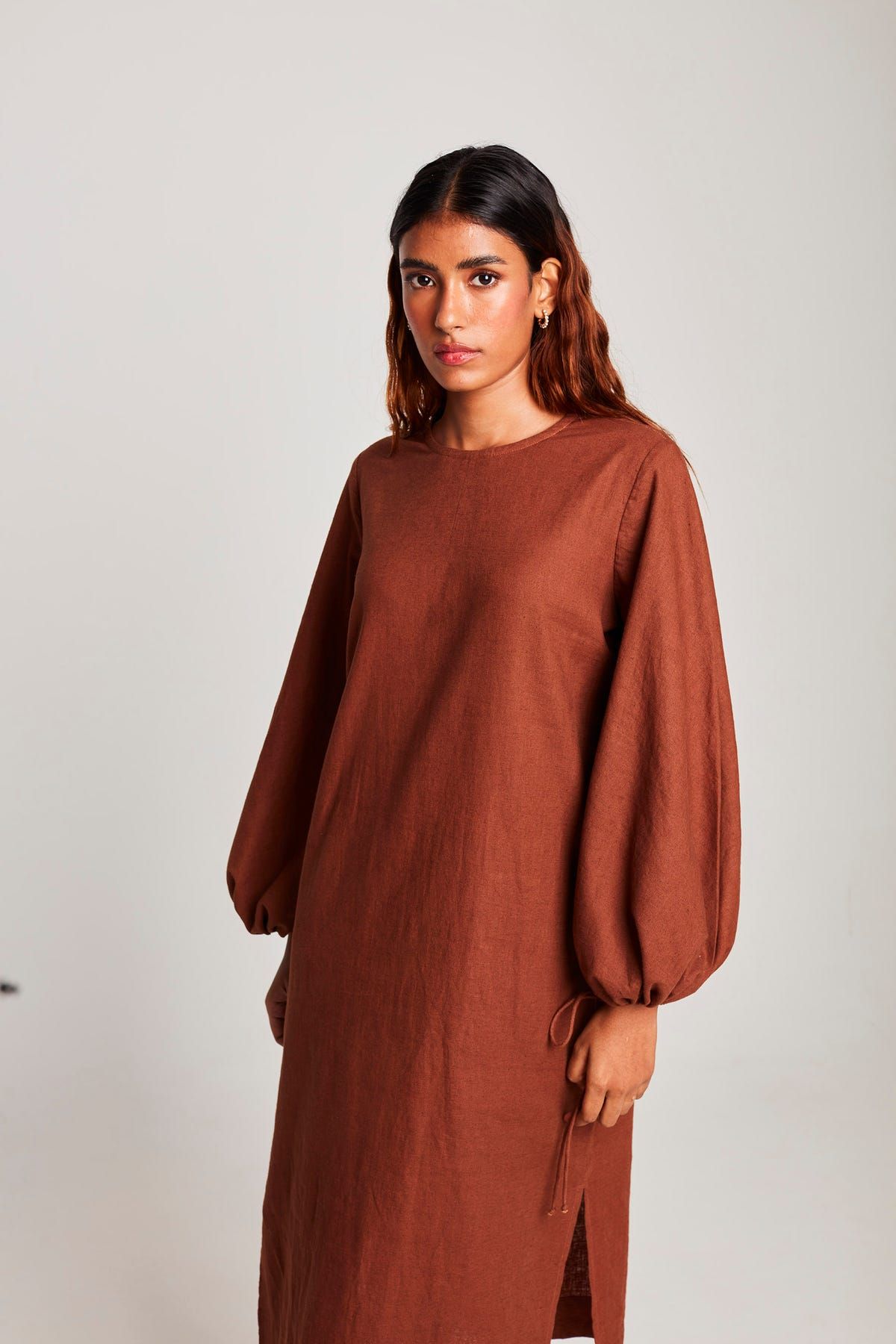 Cinnamon Linen Balloon Sleeves Dress - image 6