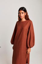 Cinnamon Linen Balloon Sleeves Dress view 6
