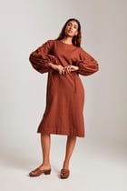 Cinnamon Linen Balloon Sleeves Dress view 7