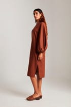 Cinnamon Linen Balloon Sleeves Dress view 8