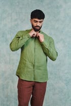 Moss Linen Men's Band Collar Shirt - Sale view 3