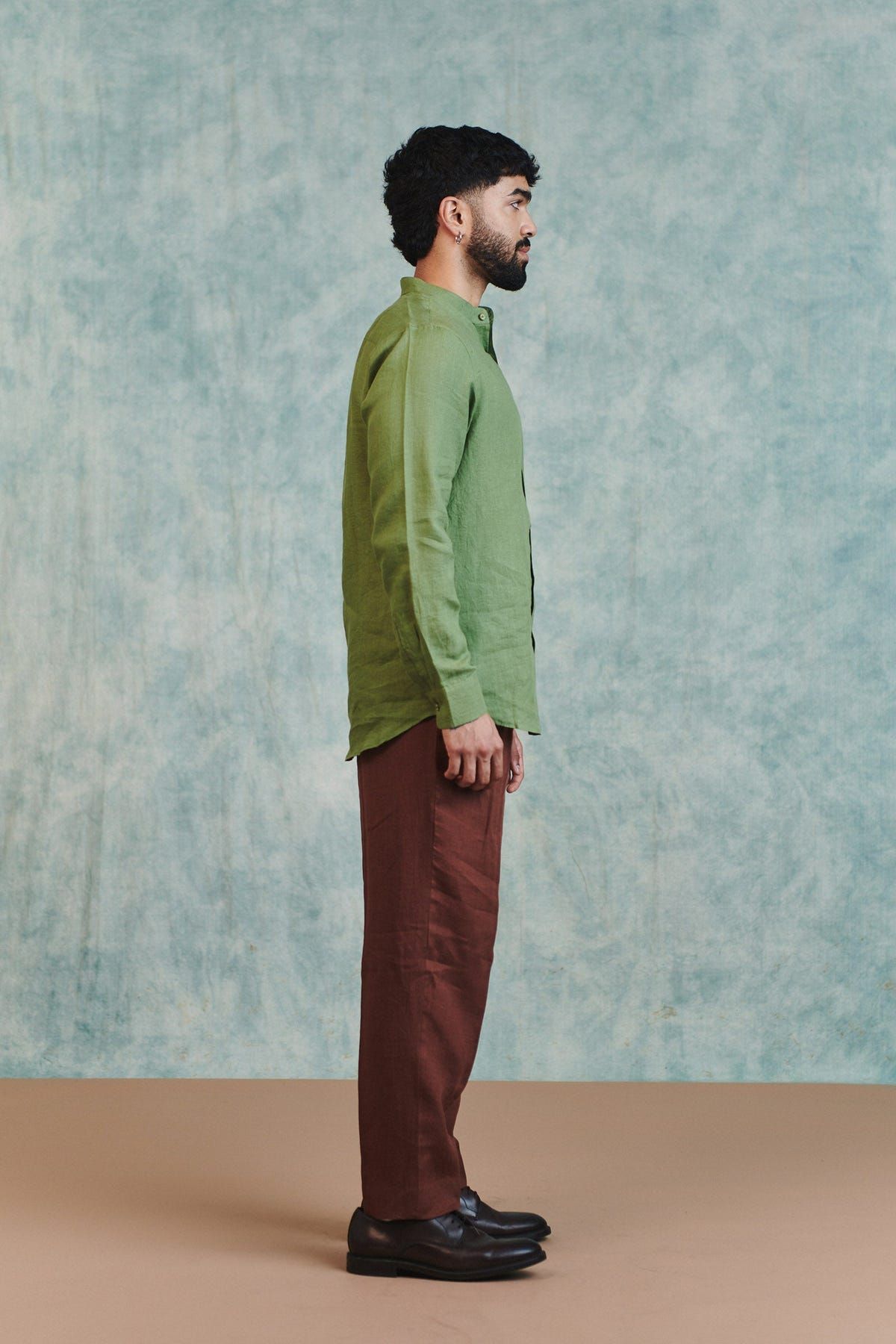 Moss Linen Men's Band Collar Shirt - Sale - image 4