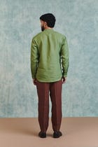 Moss Linen Men's Band Collar Shirt - Sale view 5