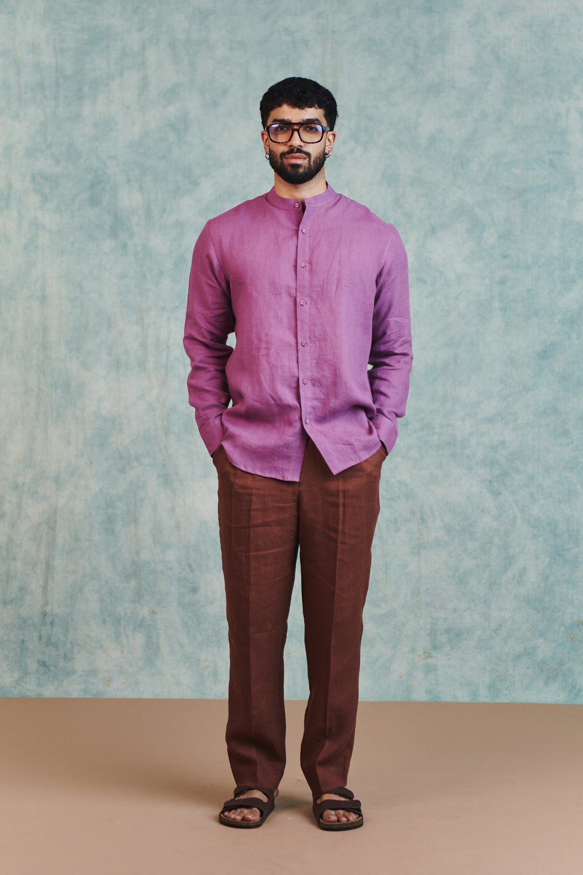 Chocolate Linen Men's Pleated Tapered Pants - image 1