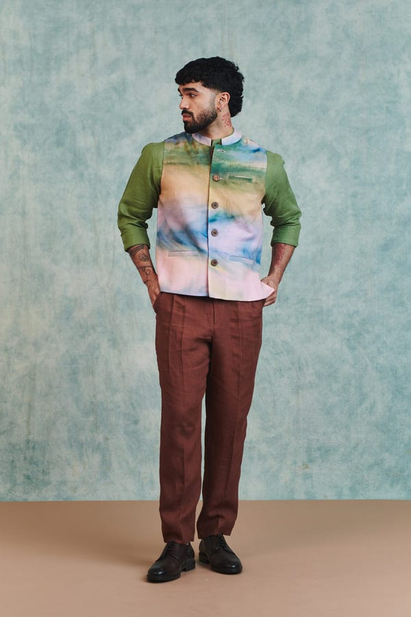 Saphed — Chocolate Linen Men's Pleated Tapered Pants