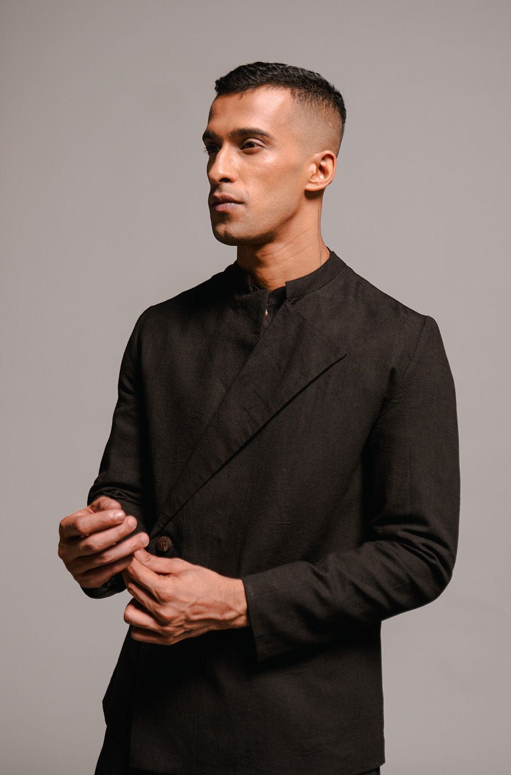 Carbon Co-Linen Men's Bandhgala Jacket - Sale - image 1