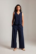 Navy Co-Linen Pleated Trousers - Sale view 1