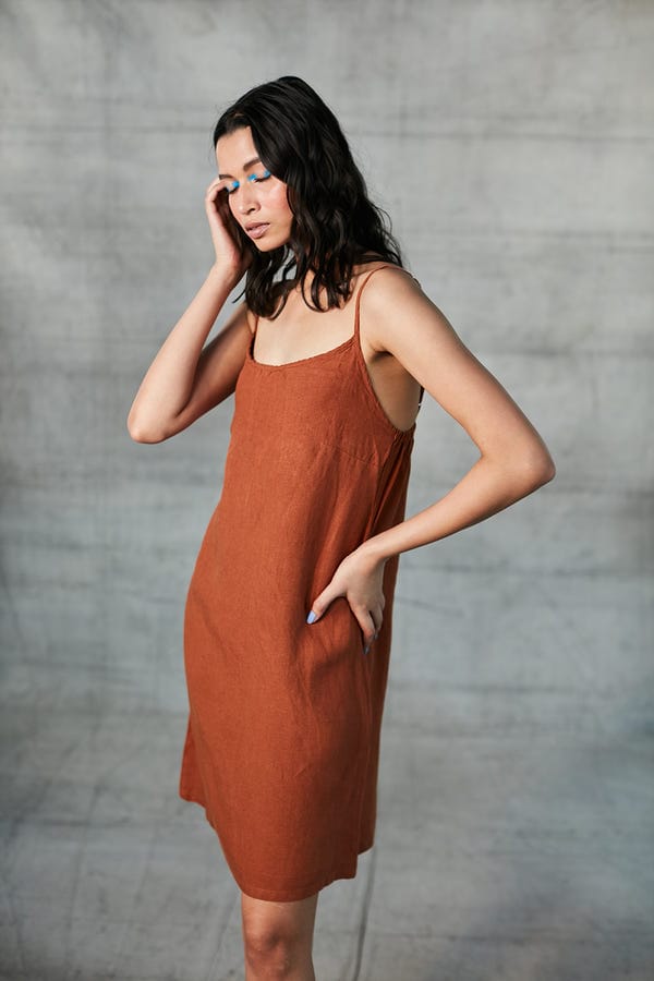 Saphed — Cinnamon Linen Slip Dress