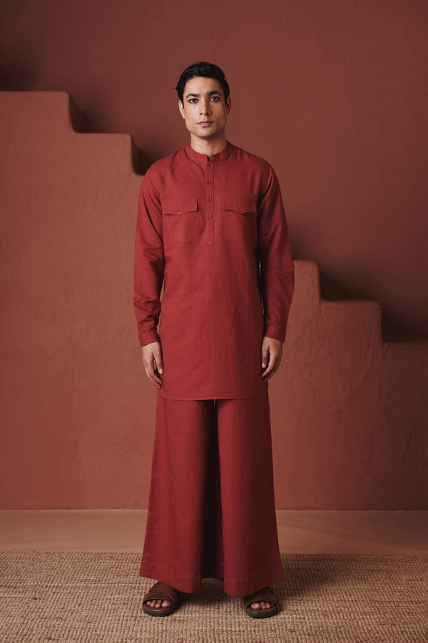 Saphed — Brick Co-Linen Men's Saif Kurta Set