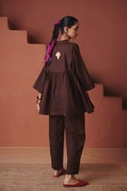 Coffee Co-Linen Gathered Shirt Set view 2