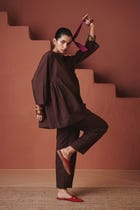 Coffee Co-Linen Gathered Shirt Set view 7