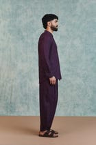 Plum Linen Men's Shirt Kurta & Barrel Pants Set view 6