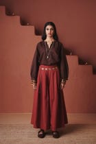 Brick Co-Linen Multi-Pleated Pants view 1