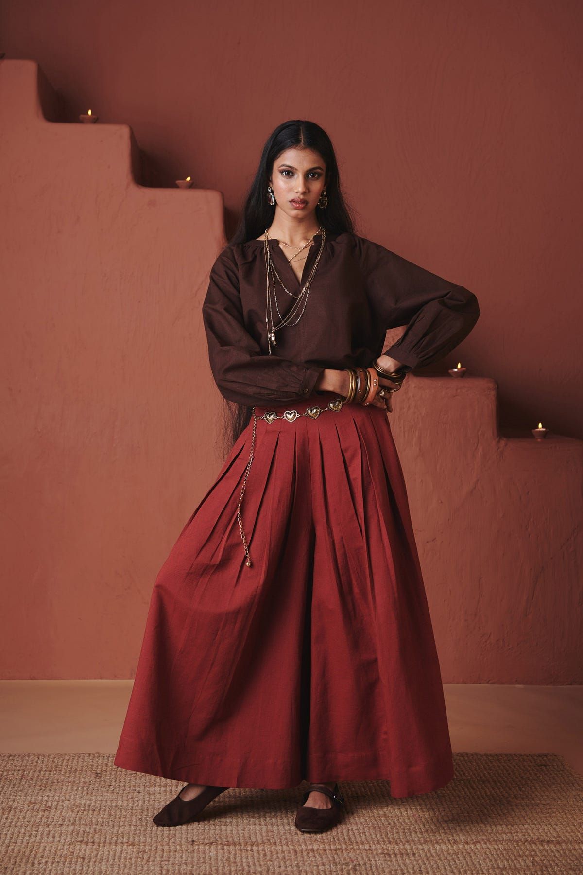 Brick Co-Linen Multi-Pleated Pants - image 2