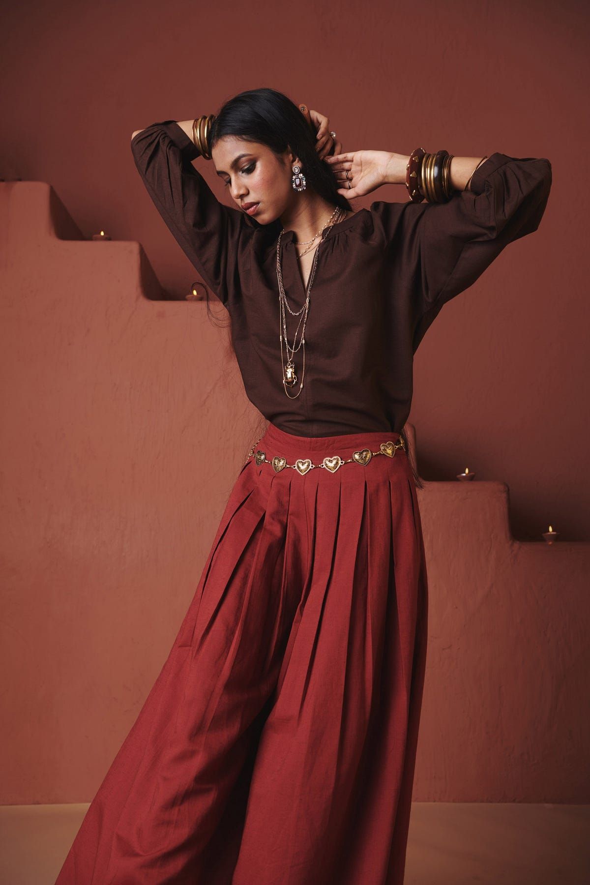 Brick Co-Linen Multi-Pleated Pants - image 3