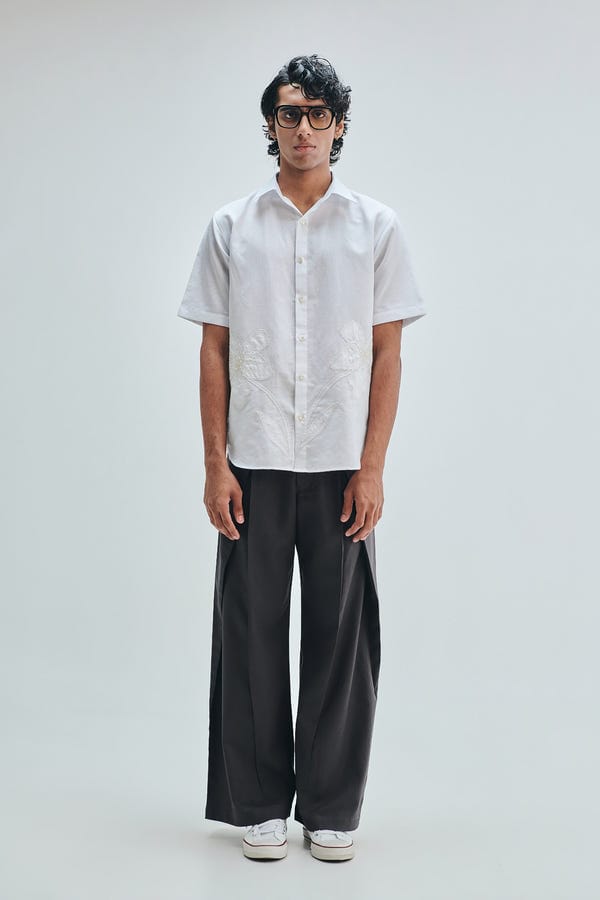 Saphed — Pebble Co-Linen Men’s Overfold Trousers