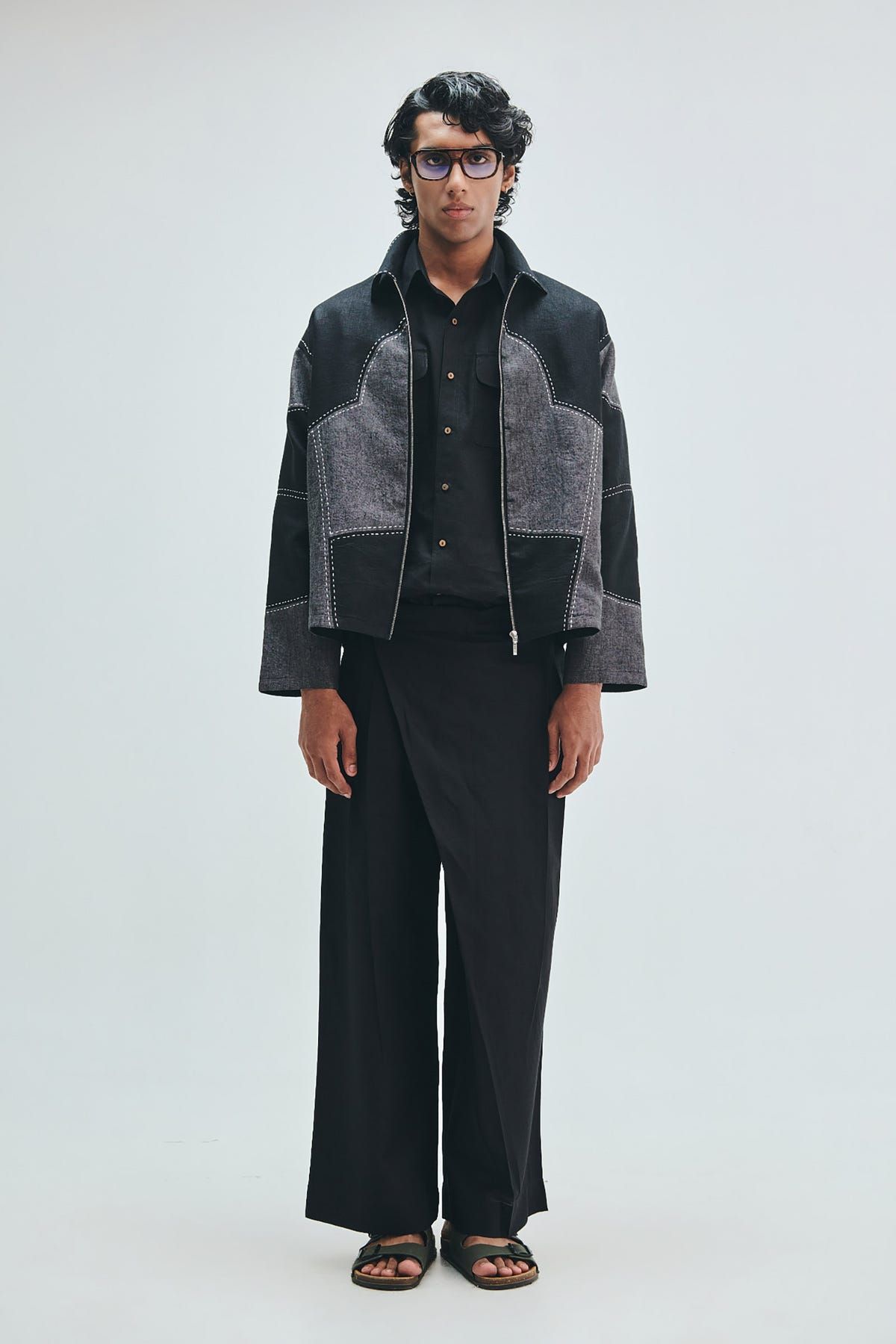 Linen Kantha Men’s Applique Panelled Jacket - image 1
