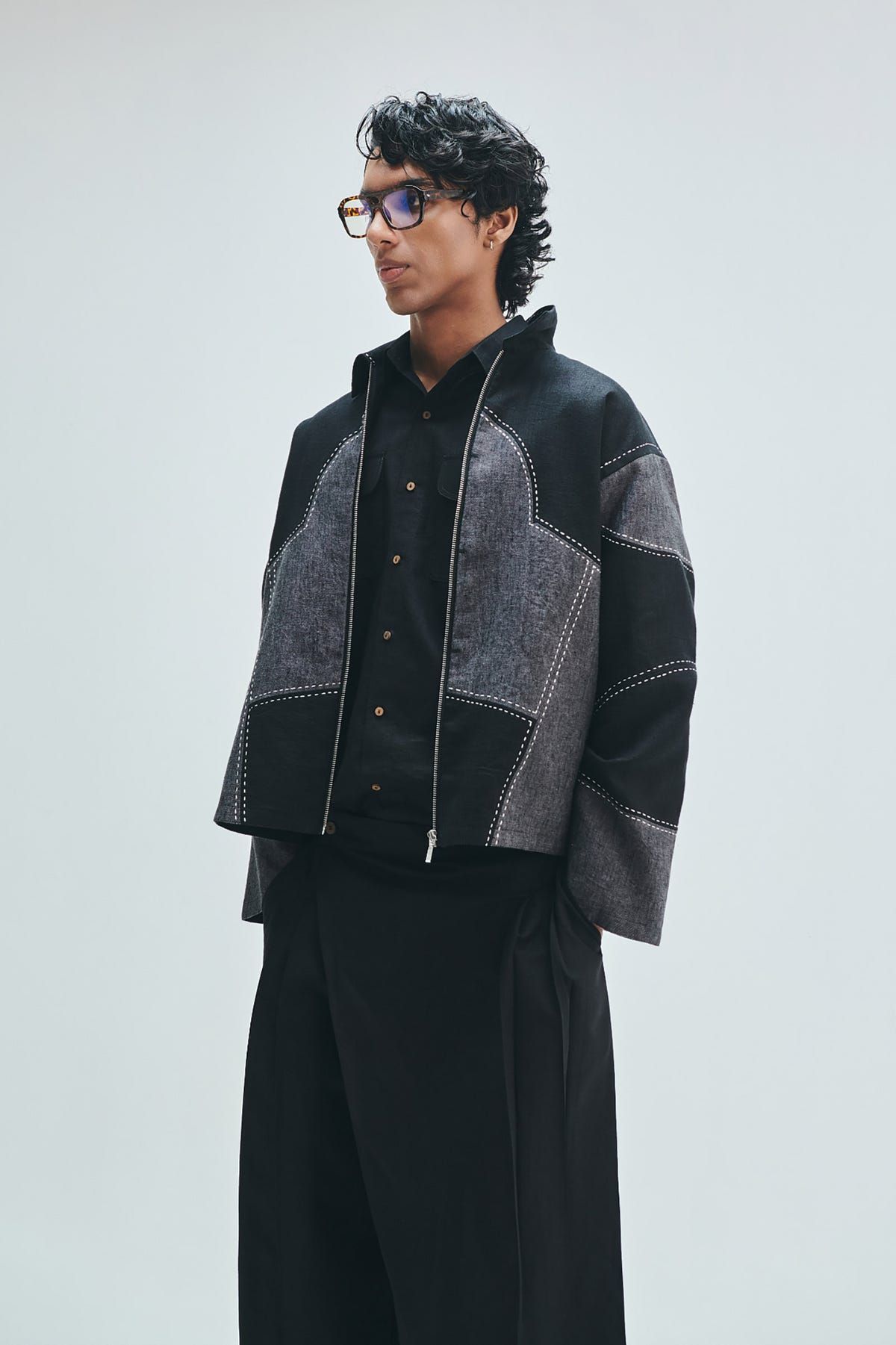 Linen Kantha Men’s Applique Panelled Jacket - image 2