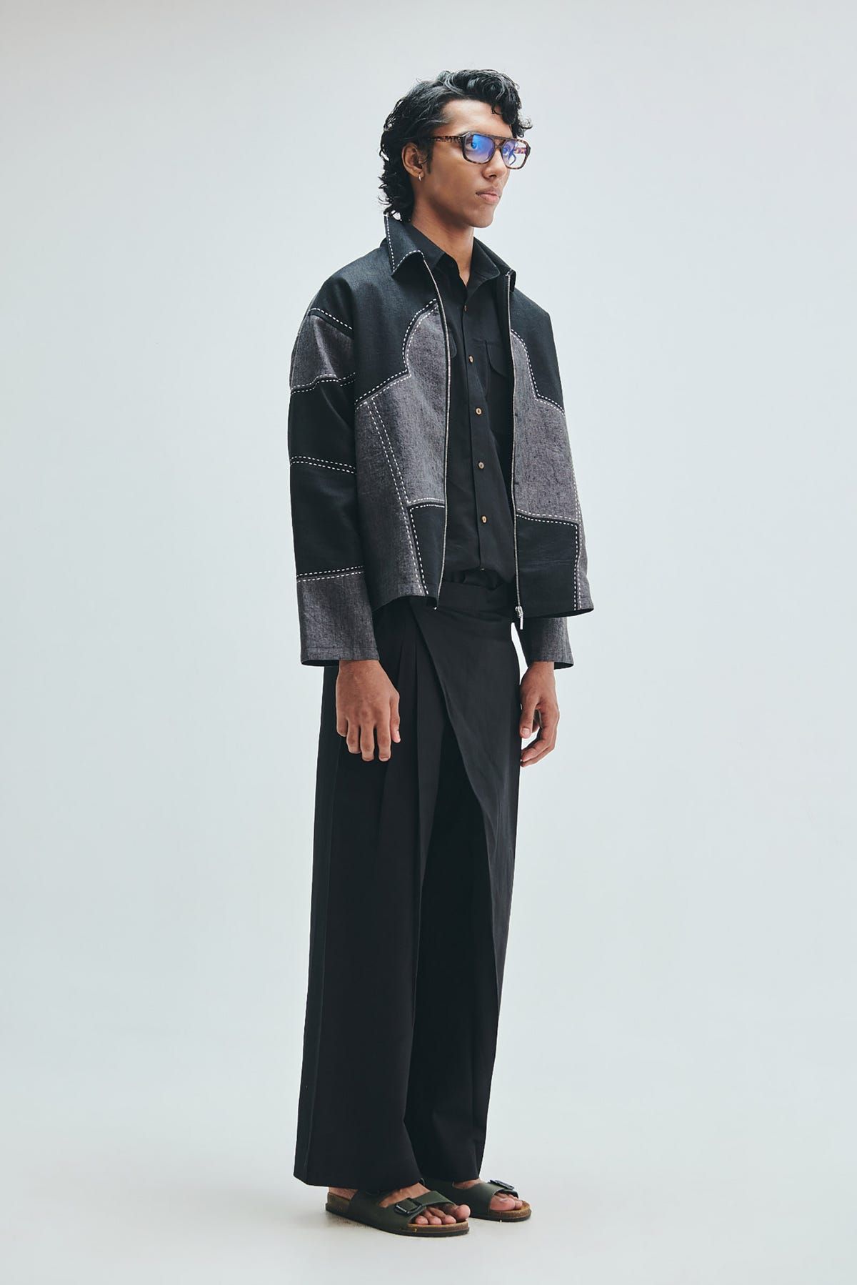 Linen Kantha Men’s Applique Panelled Jacket - image 3