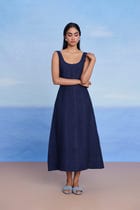 Neel Linen Denim Panelled Dress - Sale view 2