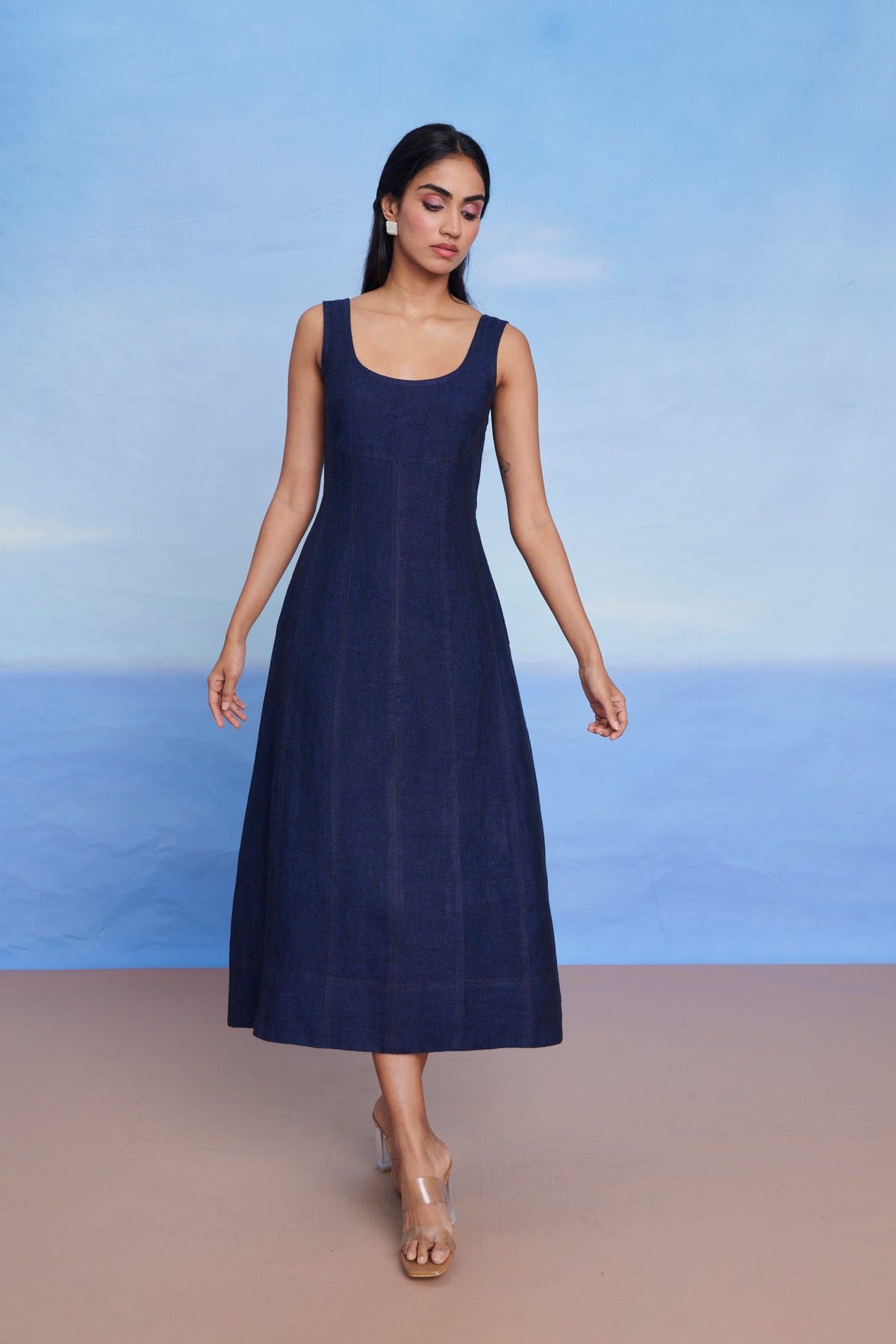 Neel Linen Denim Panelled Dress - Sale - image 5