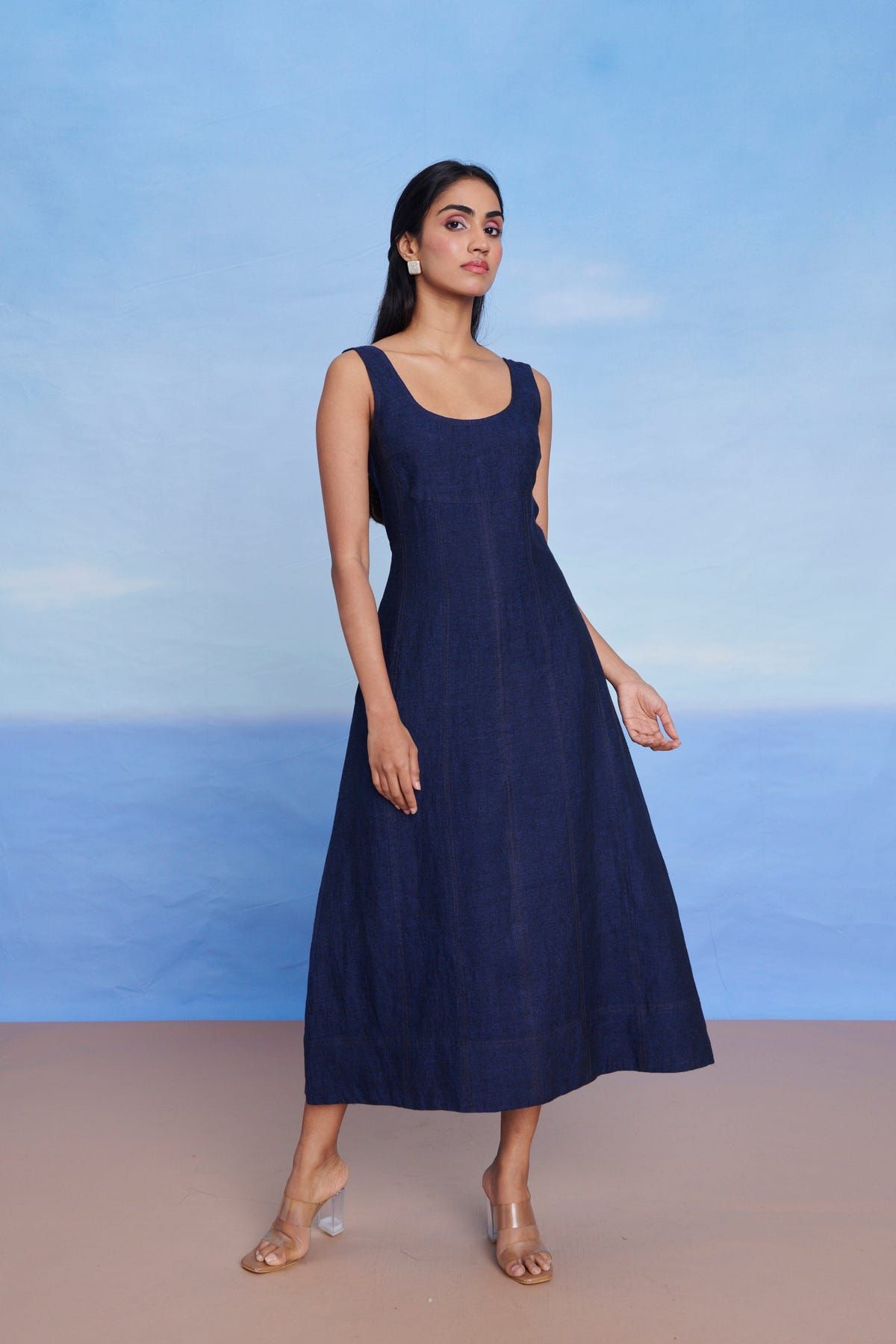 Neel Linen Denim Panelled Dress - Sale - image 8
