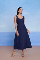 Neel Linen Denim Panelled Dress - Sale view 8
